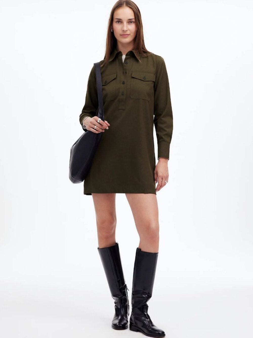 Madewell NT365 Button-Up Mini Shirtdress Olive M